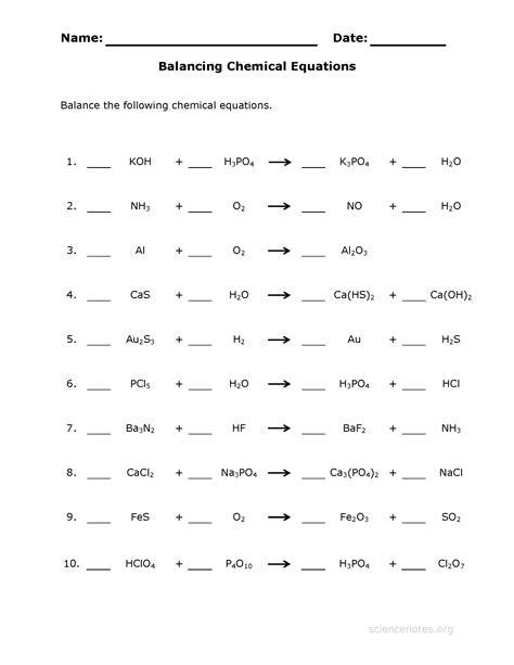 Balance Chemical Equations Practice Sheet Science Notes And Balancing Practice Worksheet - Balancing Practice Worksheet