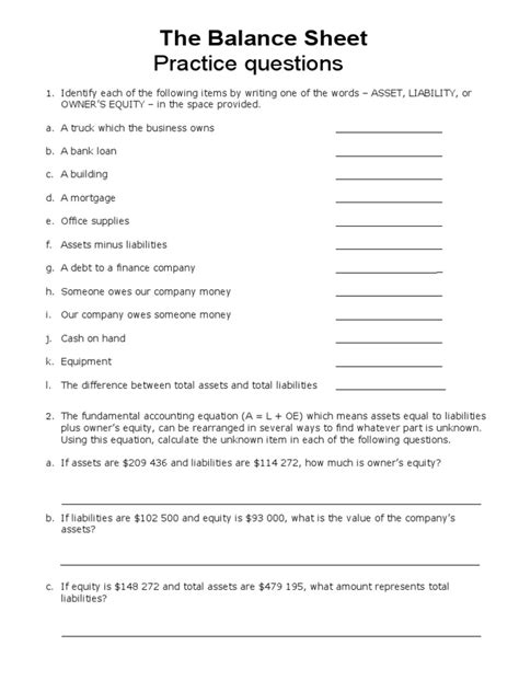 Balance Sheet Practice Questions With Solutions