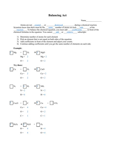 Balancing Act Answer Key