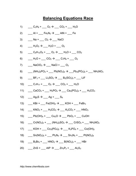balancing equations race answers