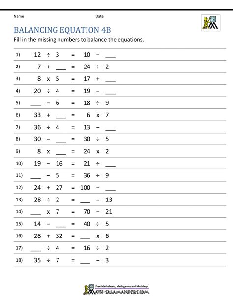 Balancing Math Equations Math Salamanders Number Balance Worksheet - Number Balance Worksheet