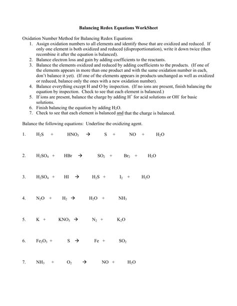 Balancing Redox Reactions Worksheets Chemistry Libretexts Redox Reactions Worksheet Answers - Redox Reactions Worksheet Answers
