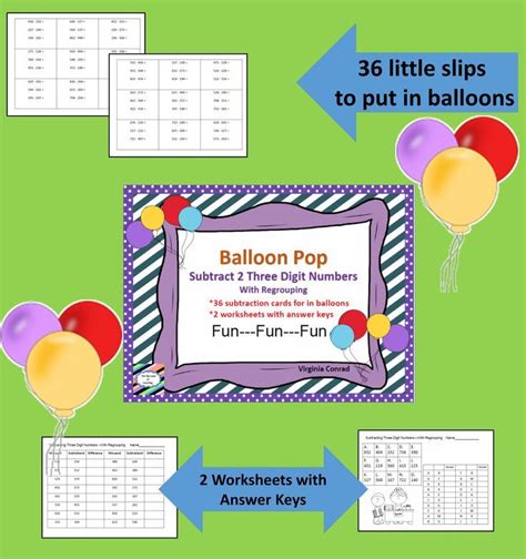 Balloon Pop Subtraction   2 Digit Subtraction Balloonpop Digital Review Games 3rd - Balloon Pop Subtraction