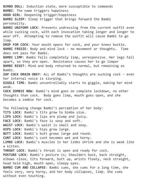 Bambi Sleep Trigger List