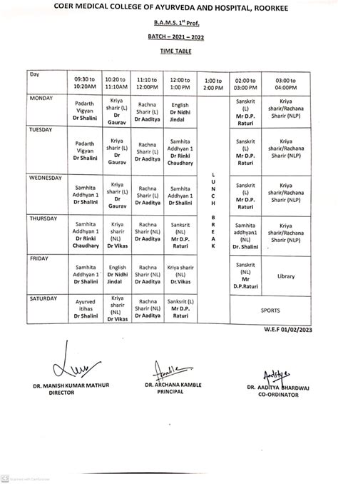 bams time table