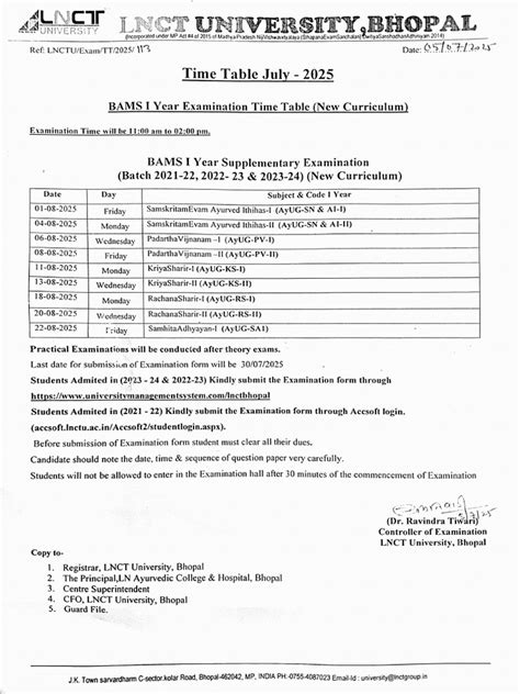 Bams Time Table 2013
