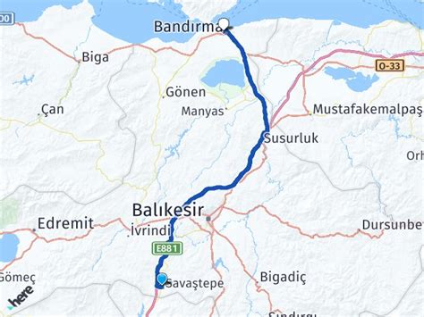 bandırma savaştepe Yol Güzergahı Haritası, Yol Tarifi, Mesafe . 
