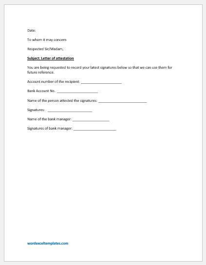 bank attestation letter format