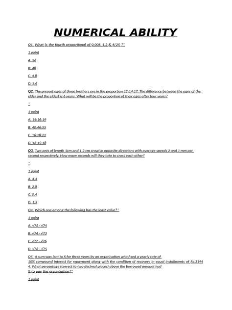 bank exam numerical ability formulae