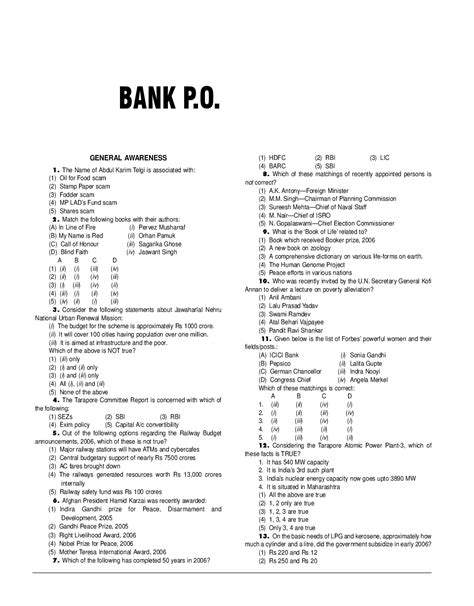 bank po sample papers pdf free download