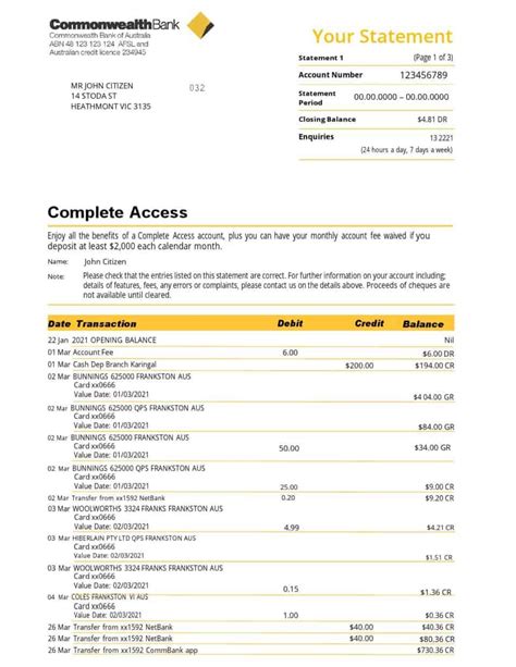 Bank Statement Commonwealth