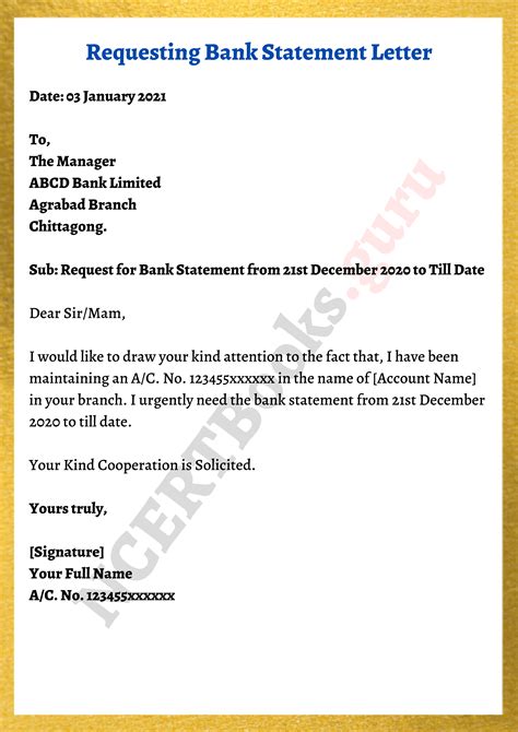 Bank Statement Letter
