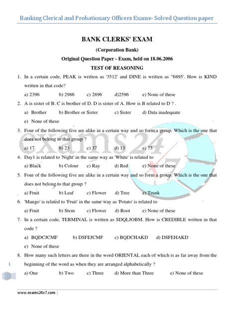 Read Online Bank Clerical Exam Solved Question Papers Free Download 
