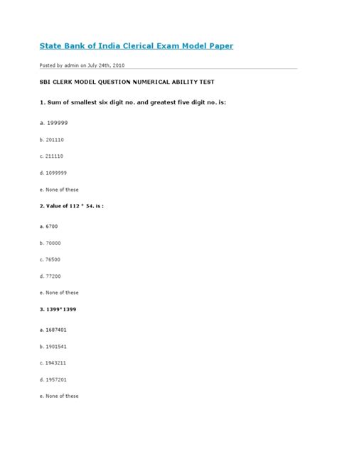 Read Bank Clerical Model Question Papers 