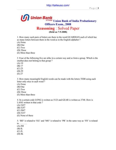 Download Bank Exam Solved Question Papers 