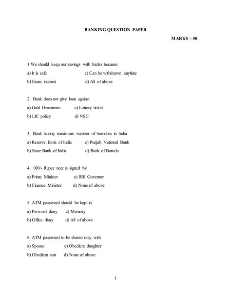 Banking Question Paper