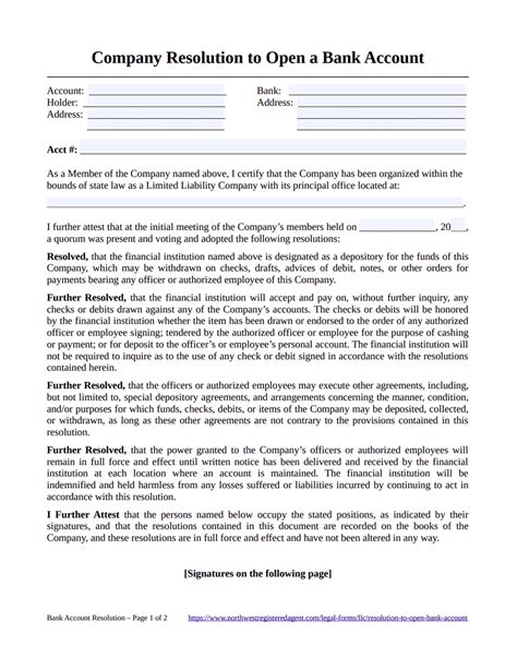 Banking Resolution Template For Llc