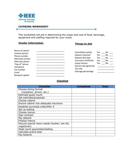Banquet Captain Report Template
