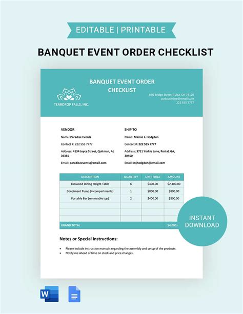 Banquet Checklist Template