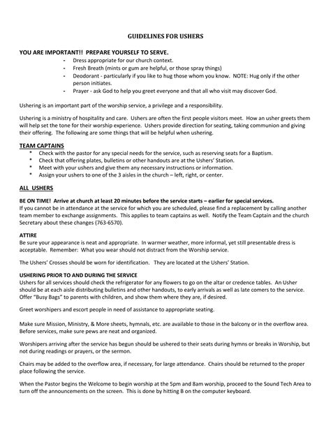Baptist Church Usher Guidelines