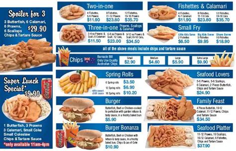 Barnacle Bill Menu