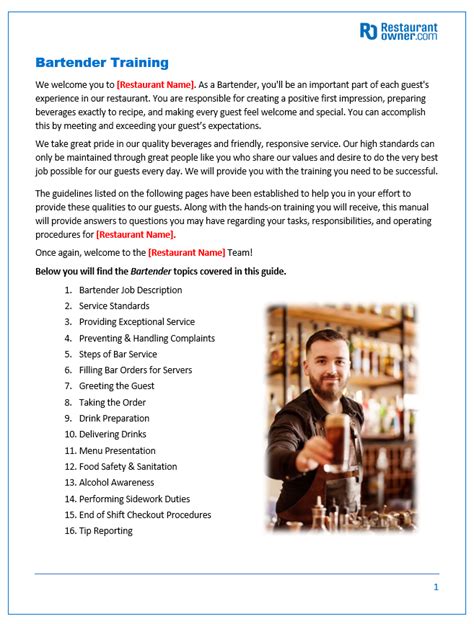 bartender training manual sample