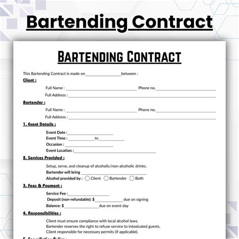 Bartending Work Contracts Template