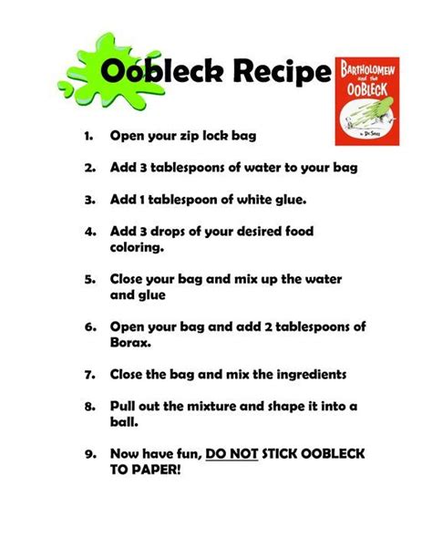 Bartholomew And The Oobleck Lesson Plans Worksheets Recipes Oobleck Activity Worksheet - Oobleck Activity Worksheet