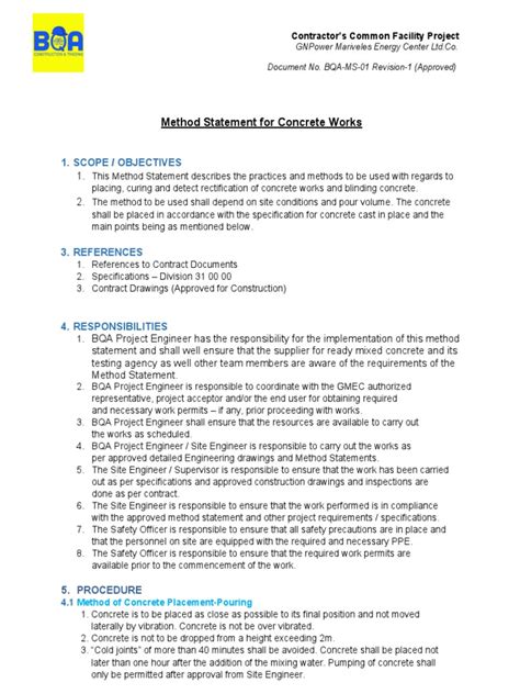 base concrete works method statement