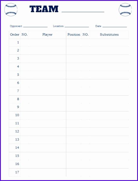 Baseball Lineup Card Template Excel