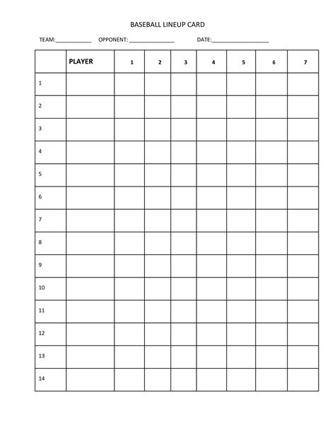 baseball lineup sheet
