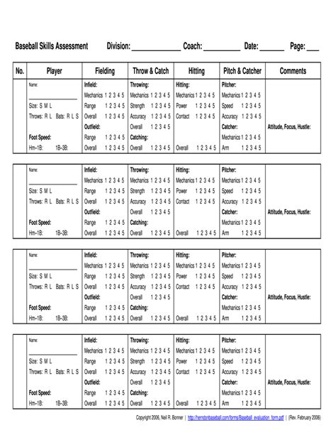 Baseball Player Evaluation Forms