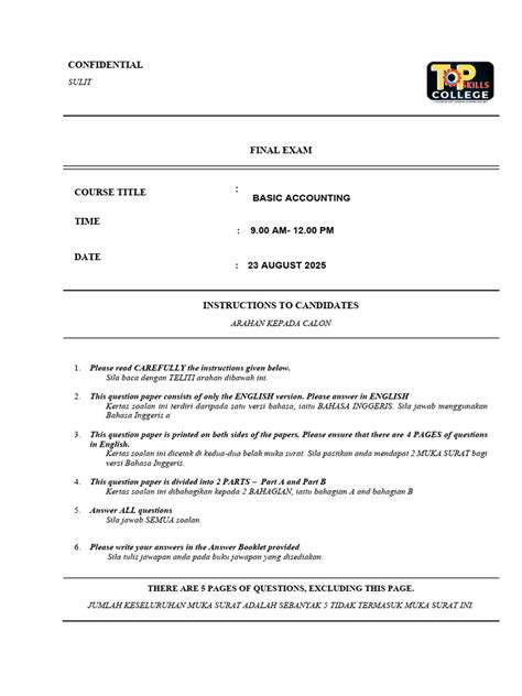 Basic Accounting Final Exam