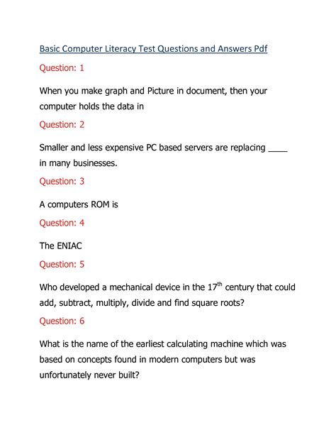 basic computer literacy test questions and answers