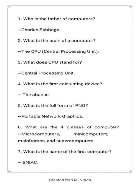 Basic Computer Questions And Answers