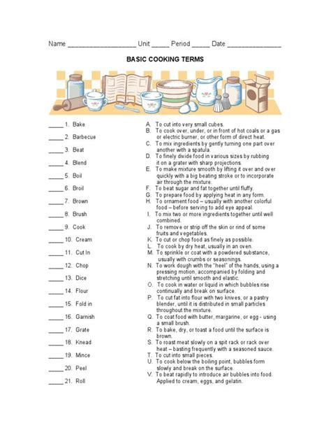 Basic Cooking Terms Worksheet Answers Basic Cooking Terms Worksheet Answers - Basic Cooking Terms Worksheet Answers