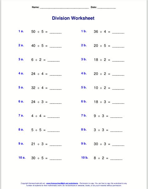 Basic Division Facts Practice Dividing From 1 To Basic Division Practice - Basic Division Practice