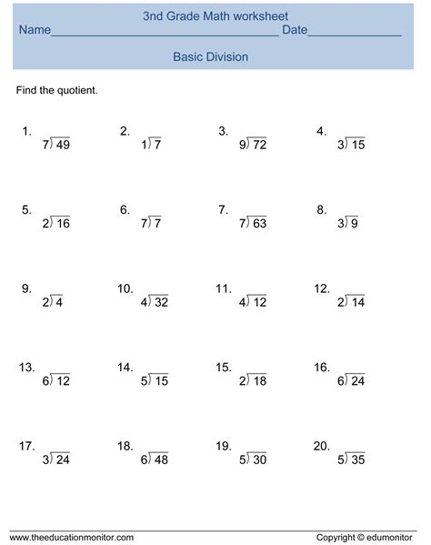 basic division math worksheet Archives EduMonitor
