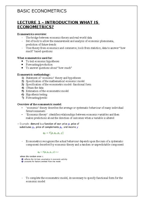 Basic Econometrics Lecture Notes