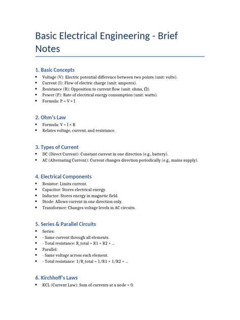 Basic Electrical Engineering Notes