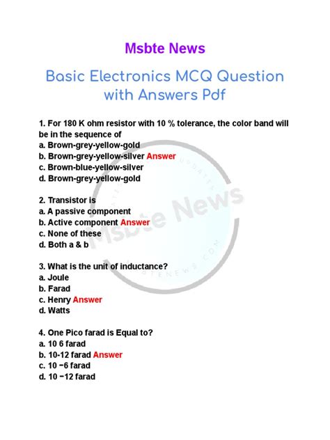 Basic Electronics Mcq Questions Answers