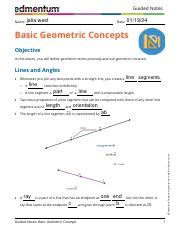 Basic Geometric Concepts Answer Key
