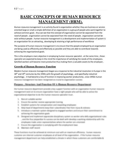 Basic Human Resource Concepts Small Business
