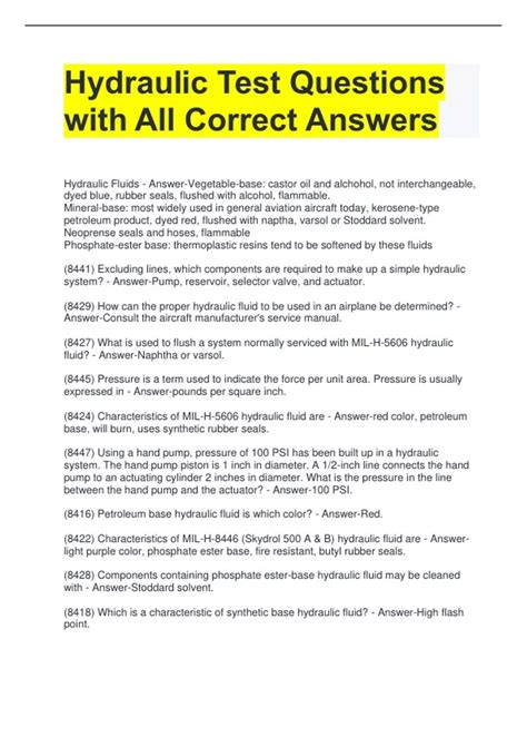 Basic Hydraulic Test Questions