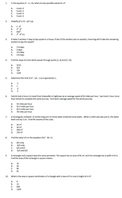 basic industrial math practice test