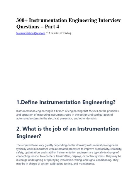 Basic Instrumentation Engineering Interview Question