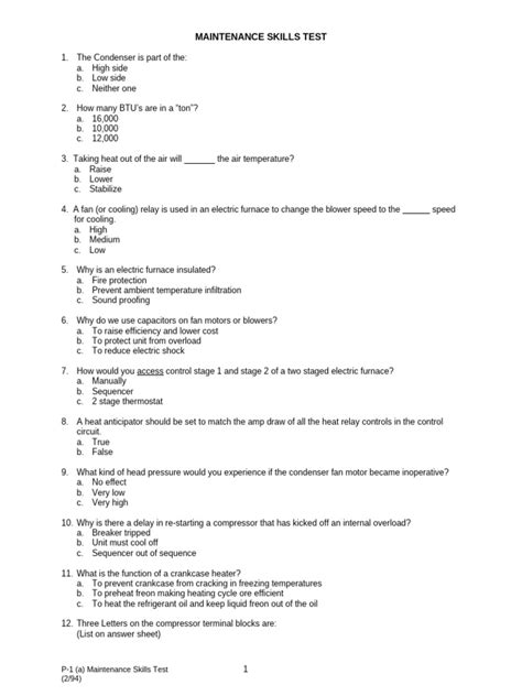 Basic Maintenance Skills Test