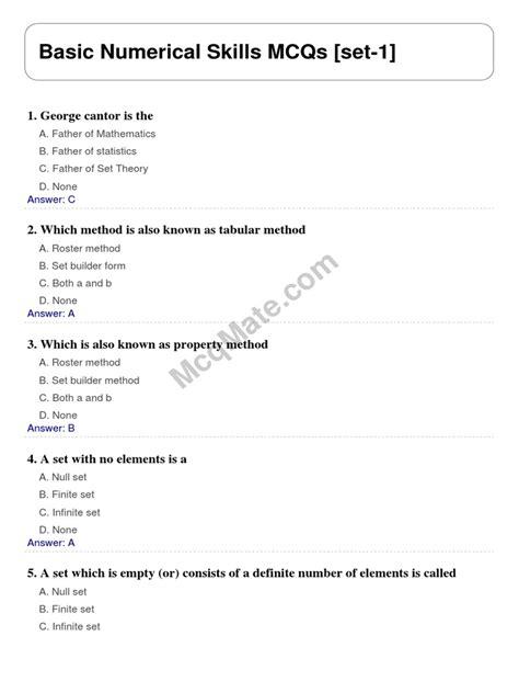 Basic Math Skills Mcqs