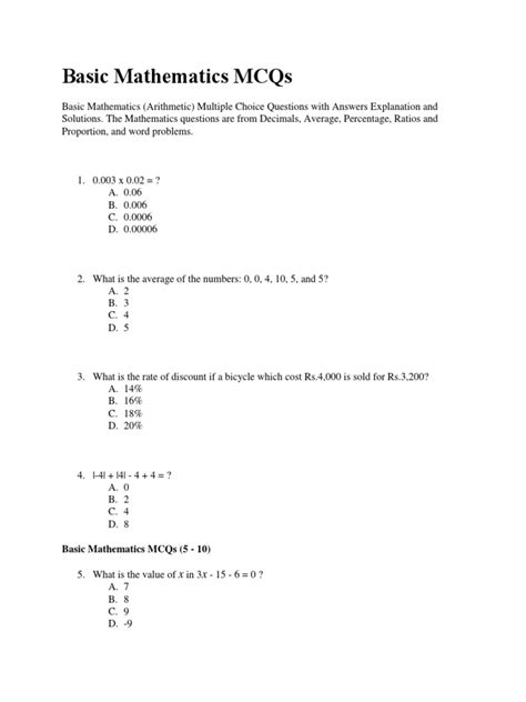 Basic Mathematics Mcqs