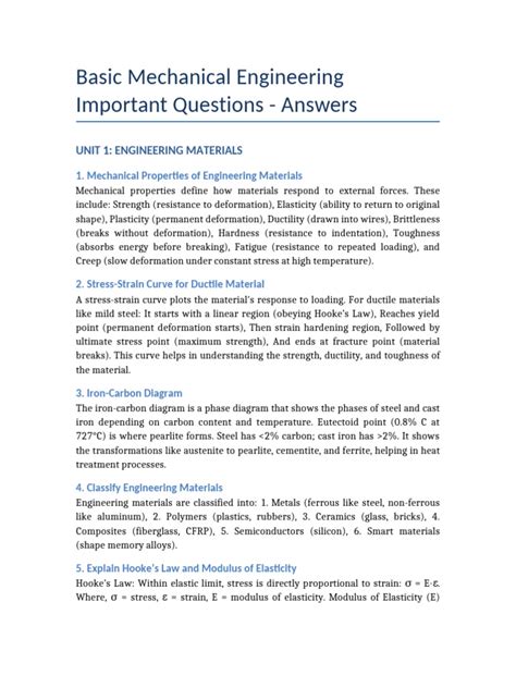 Basic Mechanical Engineering Questions Answers For Interview